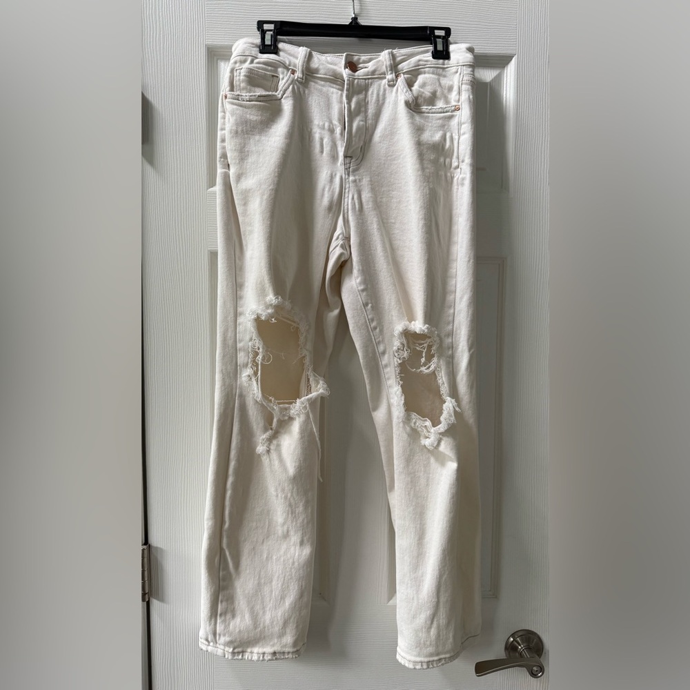 Women's Distressed Mica Cream Jeans